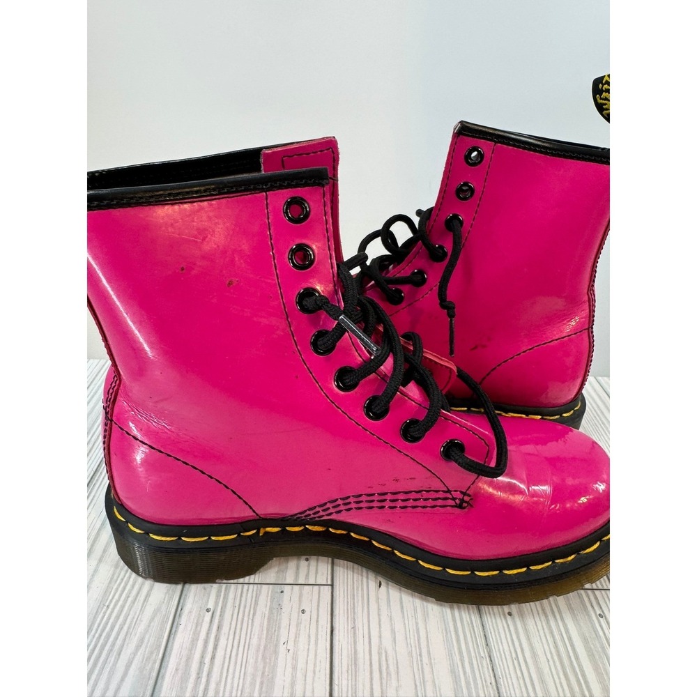 Dr Martens 1460W Hot Pink Patent Leather Lace Up Combat Boots Women's Size 6 - Picture 7 of 14